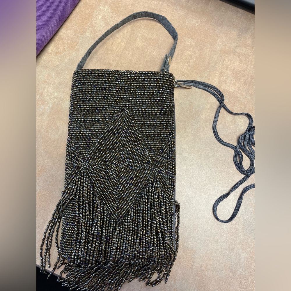 Bamboo Trading Company Beaded Fringe Crossbody Bag - Black